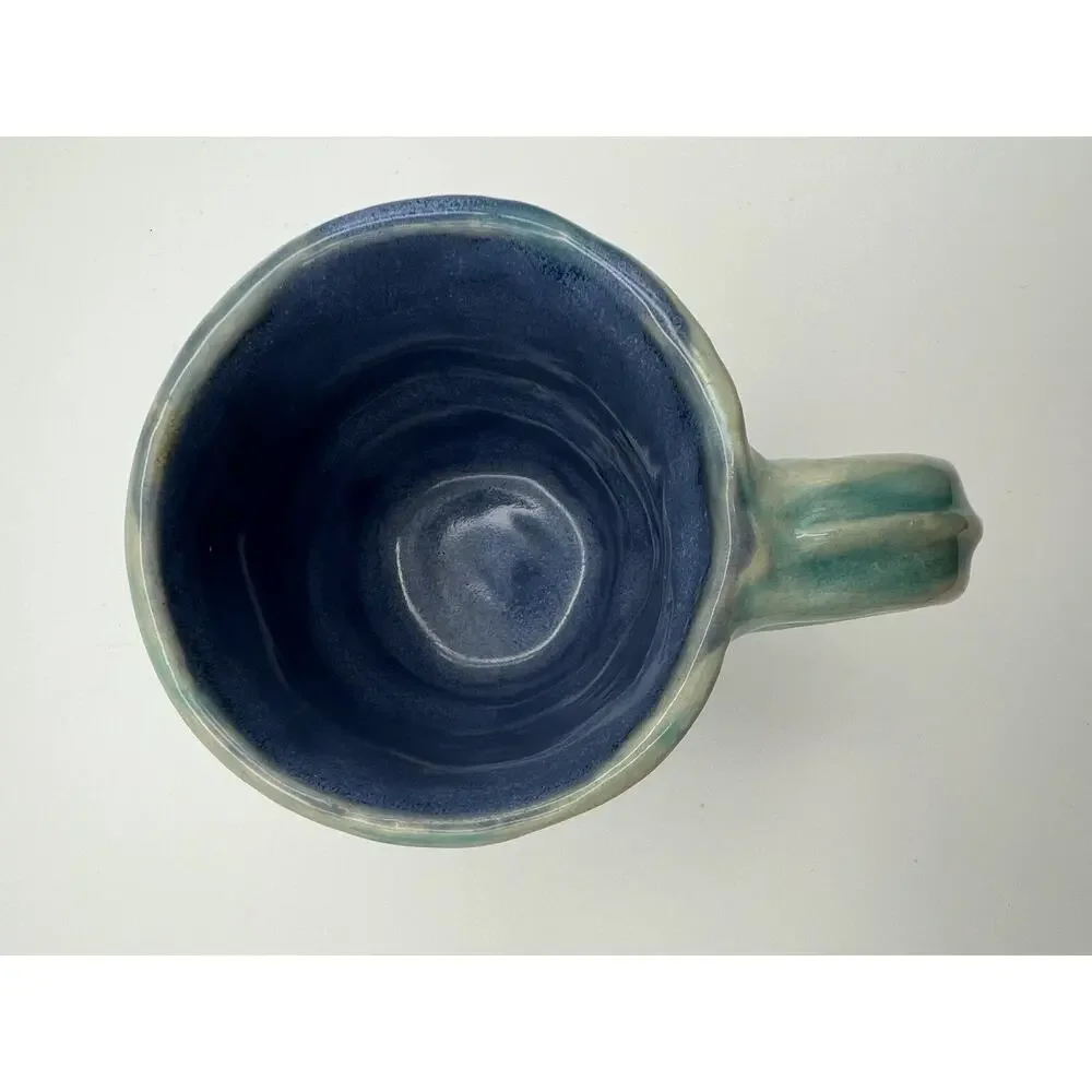 Handmade Art Pottery Blue Child’s Dinner Set Plate Bowl & Mug Artist Signed